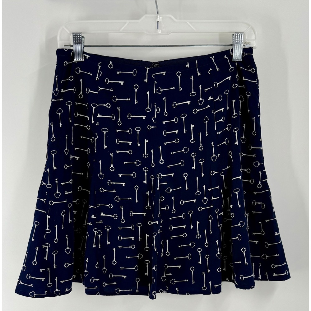 Banana Republic Womens Navy Blue Skeleton Key Print A-Line Mini Skirt Size 4‎